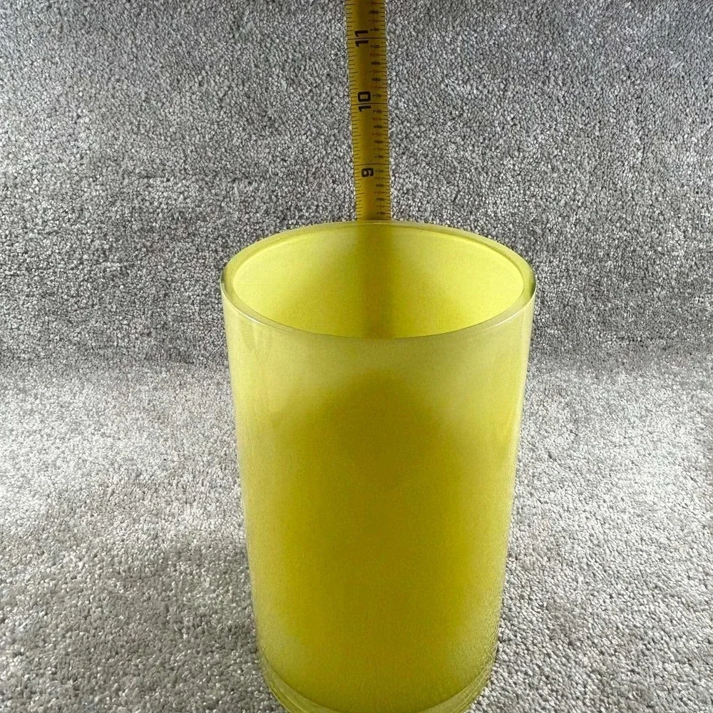 Cylinder Vase Chartreuse Frosted Satin Glass Modern Home Decor 8.5in